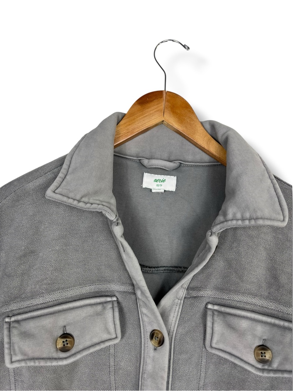 Aerie Oversized Luxe Trucker Shacket Lumberjane Grey XS Cotton Cozy Button Down - Picture 5 of 7